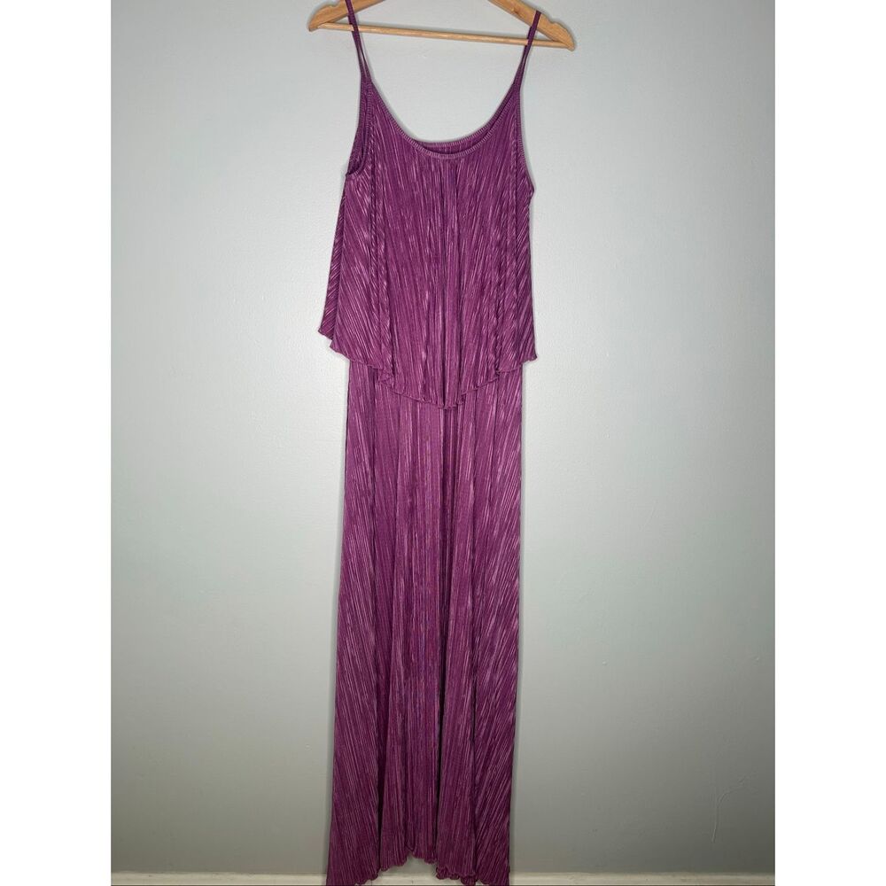 Alexis Pleated Metallic Plissé Maxi Dress Purple Small - Picture 2 of 4
